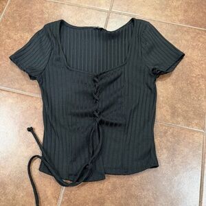 Mm Mm Mm Black Ribbed Short Sleeve Top